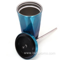 Stainless steel rhombus cup with straw
